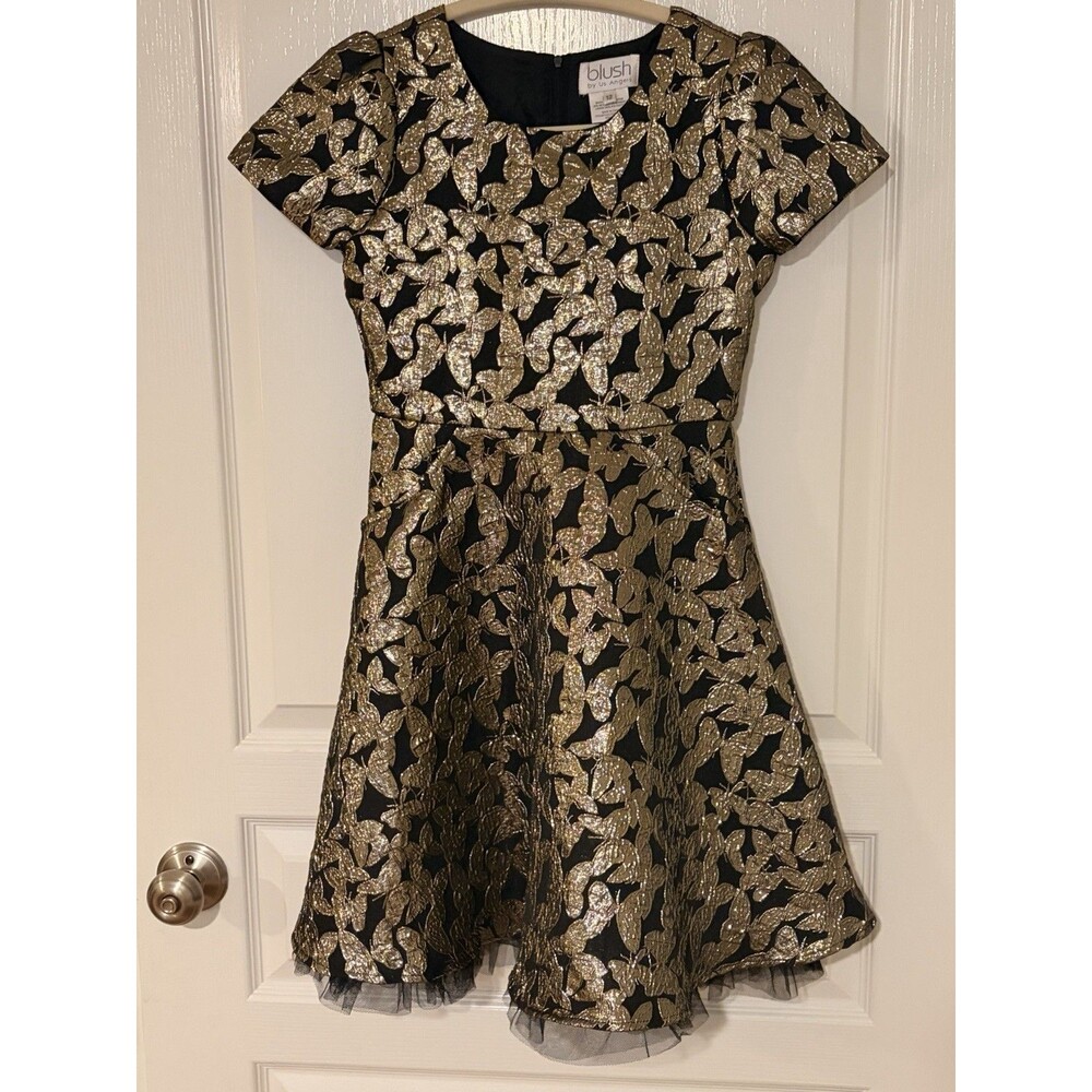BLUSH BY US ANGELS Kids' Metallic Butterfly Brocade Party Dress size 12